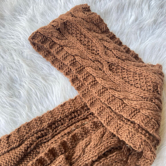 Forever 21 Scarf Neck Wrap Cable Knit Brown Pockets Wrap Around Soft Cozy Casual - Picture 4 of 5